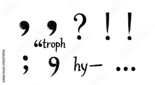 Assorted punctuation marks and typography elements arranged together.