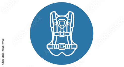 White graphic of a hiking boot on a blue circular background.