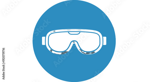 Simple line illustration of safety goggles on blue background.