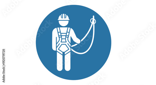 Construction worker wearing safety harness and helmet icon.