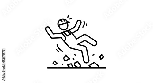Simple line drawing of a person slipping on ice or a banana peel.
