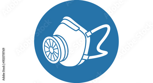 White respirator mask icon on blue background.