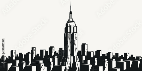 USA, US, U.S, United States - Empire State Building Skyline Illustration in Minimalist Black and White Urban Art Style

