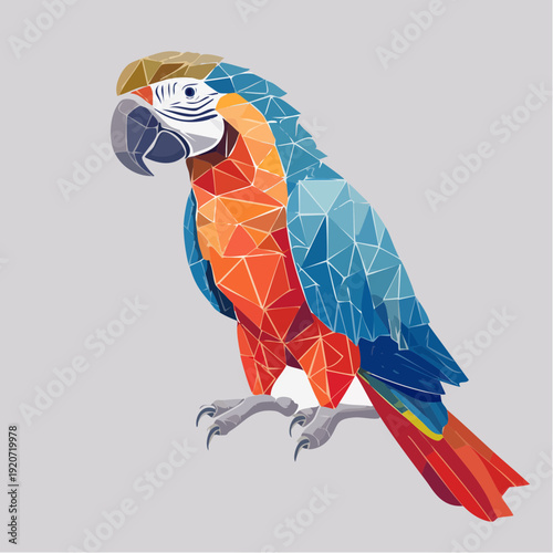 Vibrant Geometric Illustration of a Colorful Macaw Parrot in Polygonal Style