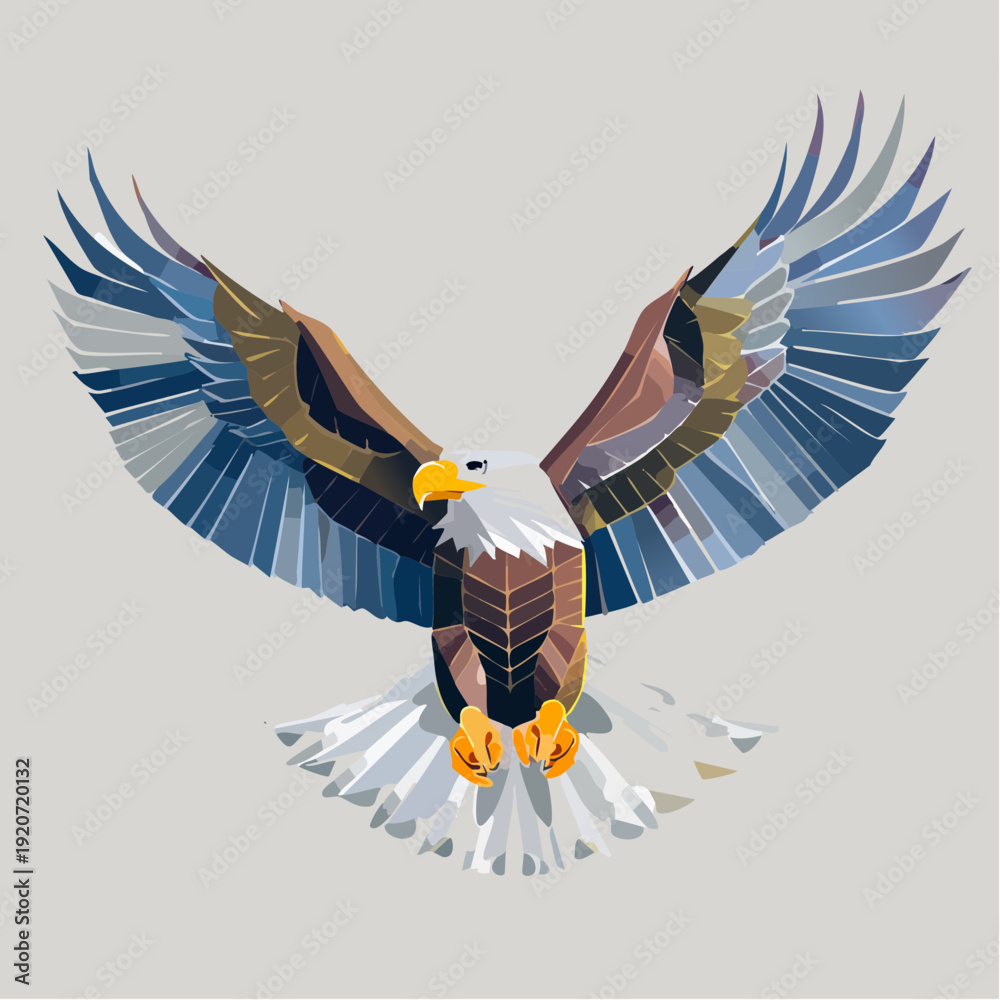 Fototapeta premium Majestic Geometric Eagle Flying with Wings Spread Against a Plain Background