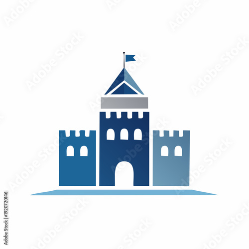 Stylized Castle Icon Blue and Grey Medieval Fortress Architecture Logo Design