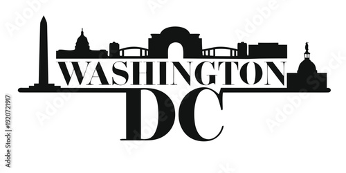 USA, US, U.S, United States - Washington DC Skyline Illustration, Iconic Monument Silhouette Art, Modern Capital City Design
