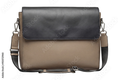 Bi-color leather document bag with magnetic flap and detachable strap