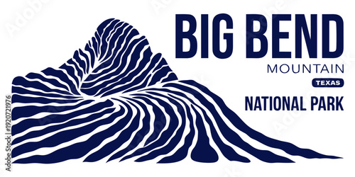 USA, US, U.S, United States - Big Bend Mountain Texas Illustration, National Park Contour Art, Bold Desert Landscape Design
