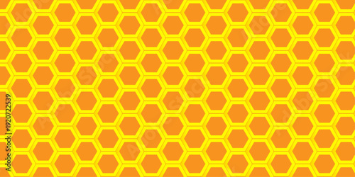 A seamless geometric honeycomb pattern featuring yellow hexagonal cells and golden wax textures in a sweet nature-inspired vector illustration for beehive backgrounds and wallpaper design