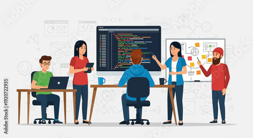 Team of developers collaborating on a coding project.
