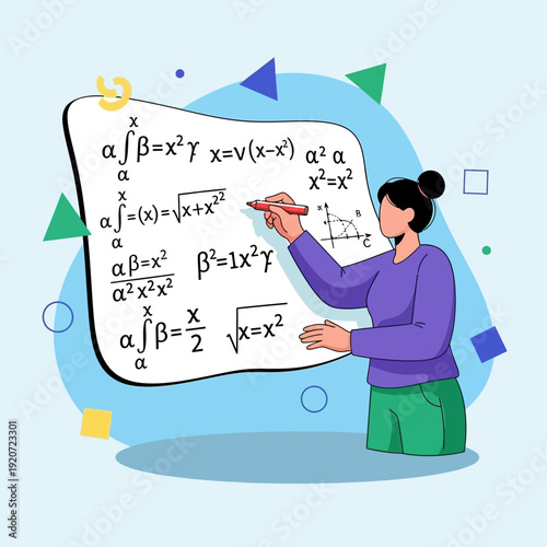 Woman Solving Complex Math Equations.
