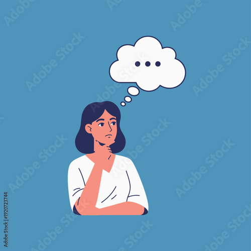 Woman Thinking with Thought Bubble.
