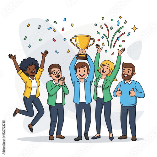 Team Celebrating Victory with Trophy.