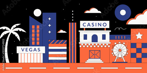 Las Vegas, Vegas illustration, Las Vegas vector, USA, US, U.S., United States, Vegas skyline, colorful city art, modern vector design, travel poster, Vegas banner, Vegas card, Vegas flyer, iconic land
