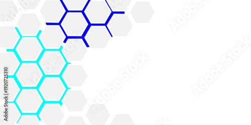 Abstract white and blue geometric hexagon background with honeycomb cells for technology, science and medical design