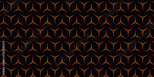 Glowing orange or red geometric cube pattern on black background, 3d isometric repeating wallpaper