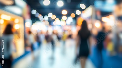 Wallpaper Mural A blurred view of people walking through a busy shopping mall with bright lights Torontodigital.ca