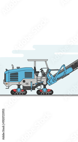 Heavy Road Milling Machine Industrial Construction Equipment Vector Illustration