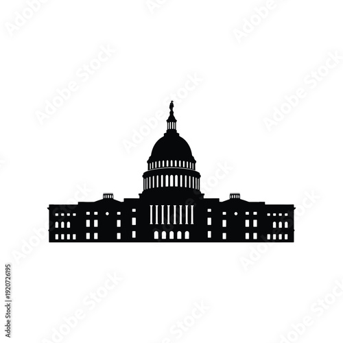 Black Solid United States Capitol Building Silhouette Icon Vector