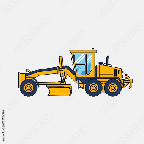Heavy Yellow Grader Vehicle Ready For Road Construction Work