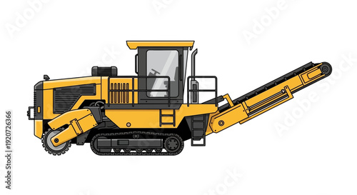 Heavy Yellow Road Milling Machine Isolated On White Background For Construction Industry