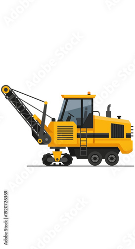Heavy Yellow Road Milling Machine Industrial Construction Equipment Illustration