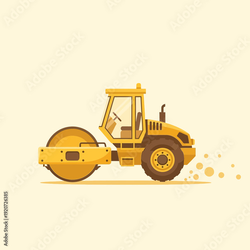 Heavy Yellow Road Roller Machine Illustration For Construction Projects
