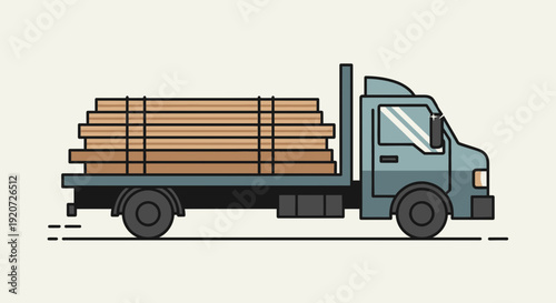 Illustration Of A Flatbed Truck Carrying Stacked Lumber For Transport