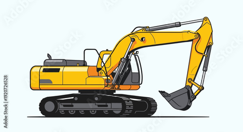 Illustration Of A Heavy Duty Yellow Excavator Machine Isolated On A White Background