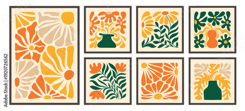 Mid Century Modern Floral Wall Art Set with Retro Botanical Prints