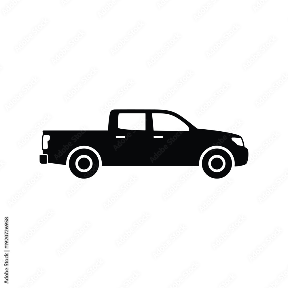 Fototapeta premium Black Solid Pickup Truck Silhouette Icon Vector