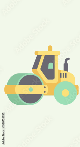 Illustrative Yellow Steamroller Machine For Construction Projects