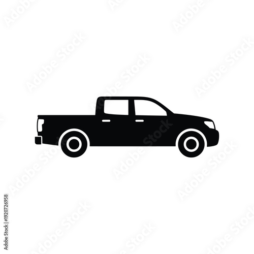Black Solid Pickup Truck Silhouette Icon Vector