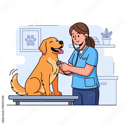 Veterinarian Examining Dog in Clinic.