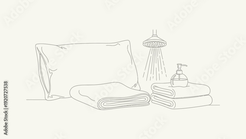 Minimalist line art illustration of bathroom essentials.