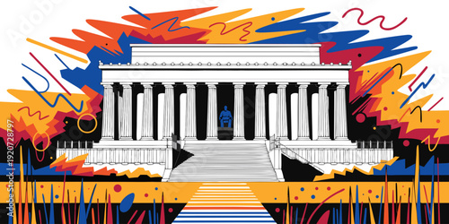 Lincoln Memorial Poster | Washington DC Landmark Illustration | Colorful Modern Vector Art | USA US U.S United States Monument Decor Print