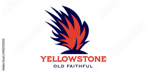 USA, US, U.S, United States - Yellowstone Old Faithful Poster – Bold Geyser Eruption Art Featuring Iconic National Park Landmark in Modern Red and Blue Graphic Design
