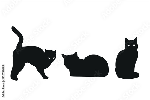 vector isolated silhouette cat set