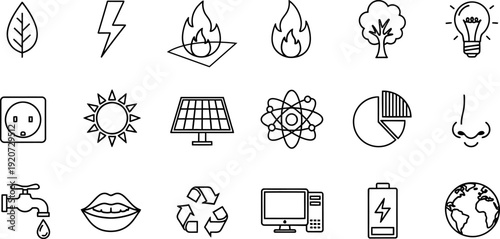 Eco friendly sustainable energy and environmental icons set
