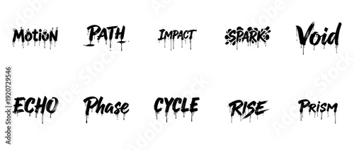 Artistic graffiti words collection with dripping effect on white background