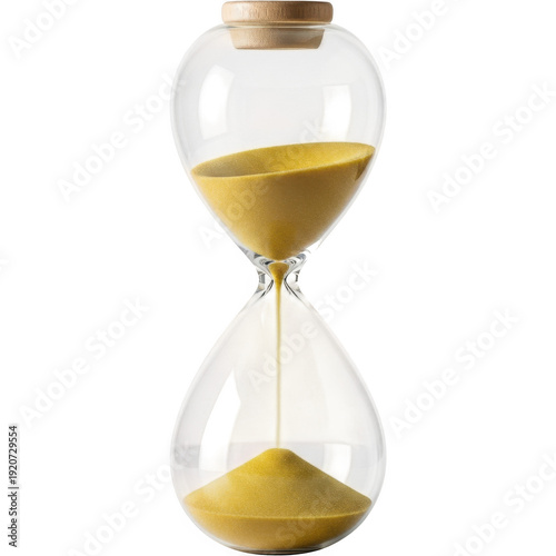 An hourglass with yellow sand on a white background isolated on transparent background
