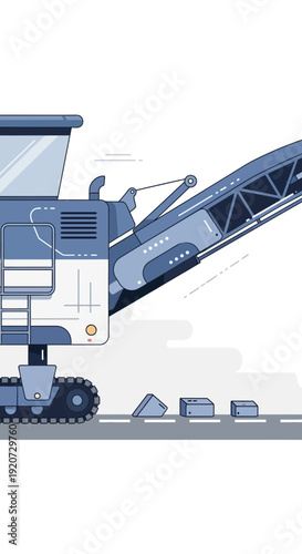 Industrial Crusher Machine Grinding Rocks On A Roadway