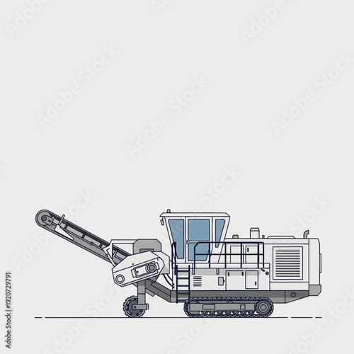 Industrial Crusher Machine Line Art Heavy Equipment For Construction Industry Illustration