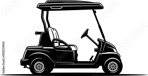 Black and white golf cart silhouette illustration image