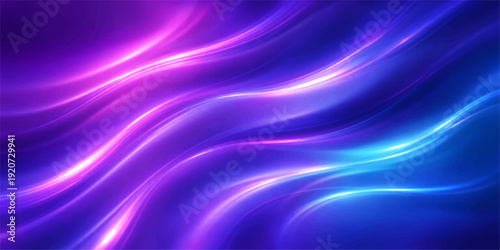 A soft flowing purple silk background features abstract pink and blue waves with a smooth satin texture and digital light motion for a modern wallpaper design