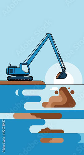 Industrial Excavator Digging Deep Into The Earth Showing Layers Of Soil