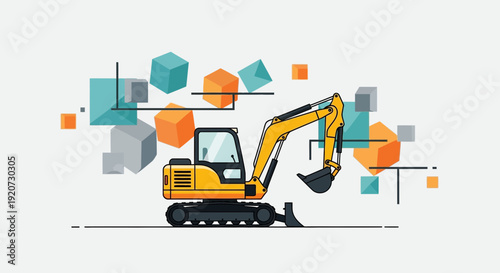 Industrial Excavator Machine Design With Abstract Geometric Shapes