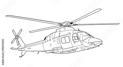 Detailed Vector Sketch of Modern Civilian Helicopter Outline for Illustration and Design