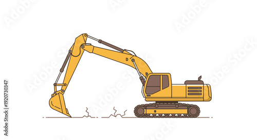 Industrial Excavator Machine Digging The Ground Construction Vehicle Illustration